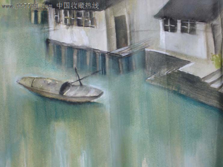 原创风景河流水彩画颜色鲜滟纯普有款士bi