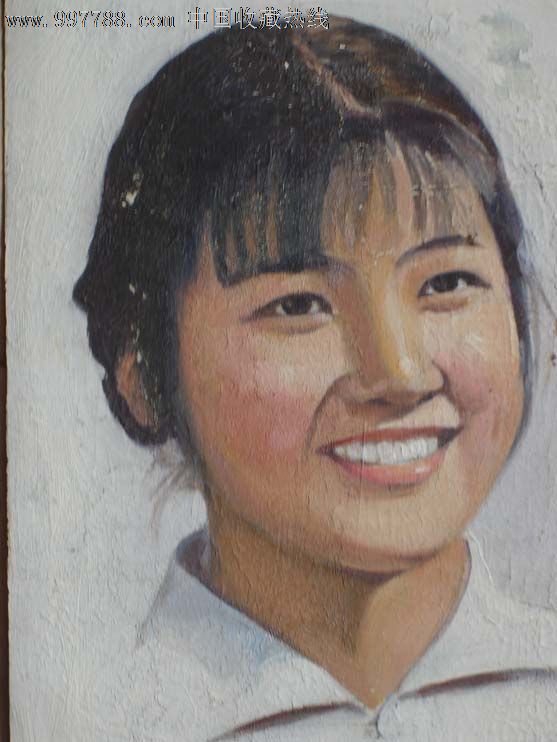 50-60年代原创油画,是一位留苏的佚名画家画的头像年青漂亮女子