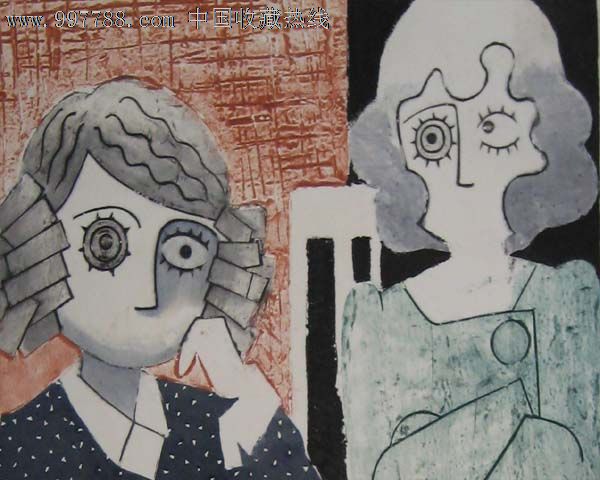 超大幅木刻套色版画—母女俩(宋琨作品)