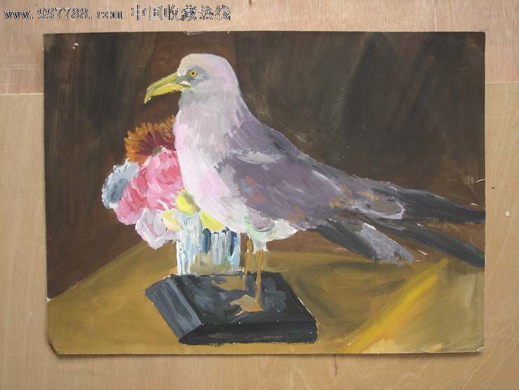 50-60年代,画纸-原创水彩画静物鸽子