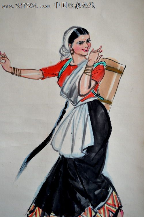 北京著名人物画家阿老孟加拉采茶舞精品一幅-人物国画原作--se12420105-零售-七七八八字画网