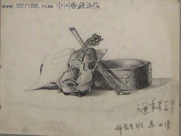 80年精品老速写—小提琴,素描/速写,铅笔画原画,建筑风景,七十年代