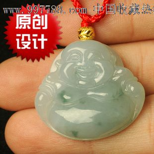 天然a货翡翠玉佛公吊坠千足金转运珠黄金镶弥勒佛玉项链