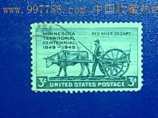 1949年美国邮票,美国明尼苏达州,乡村牛车(随