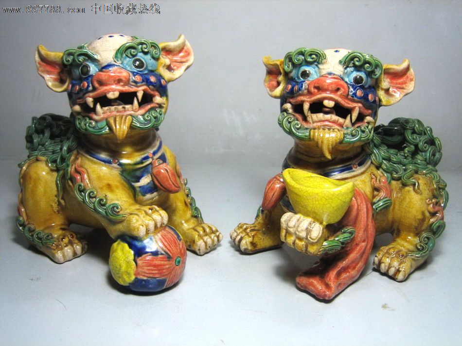 全品清末石湾龙窑-瑞狮(利官运风水摆设)