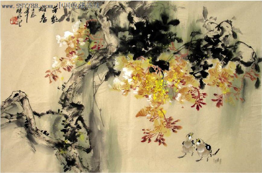 陈晓明·四尺三开花鸟