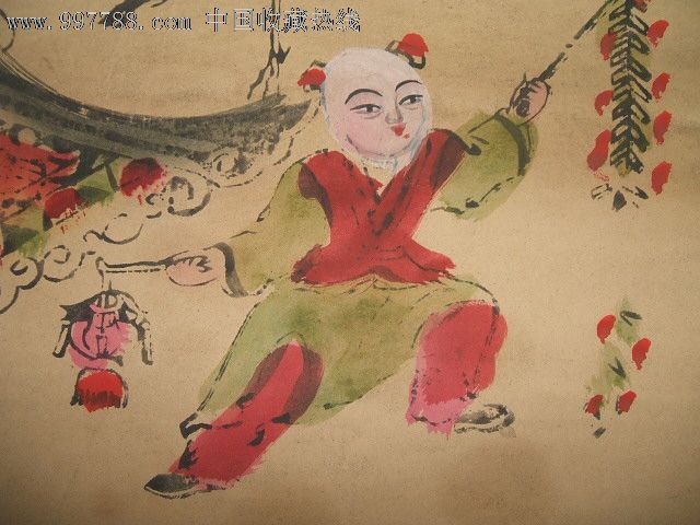 清代或民国时期半印半画老木版年画《家堂(古时民间供奉的祖影)