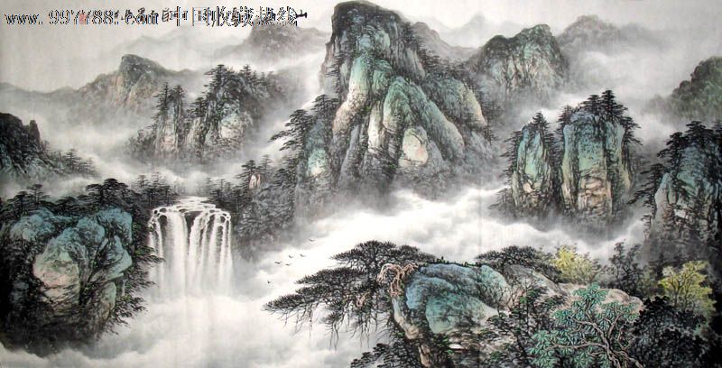 石墨/国画/山水画/四尺/山谷鸣泉/19521