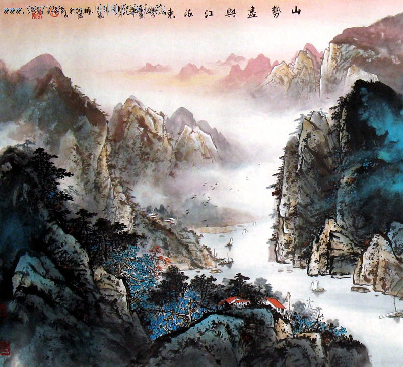 张春丽国画山水画四尺山势尽与江流东21359