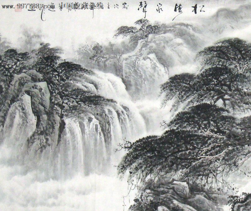 张德泉/国画/山水画/六尺/松涛泉声/21945,山水国画原作,其他山水原画