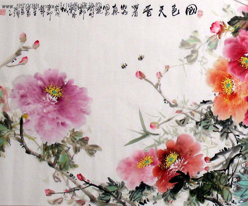 周玉生花鸟画,国色天香,小六尺,礼品收藏,家居卧室客厅装饰,21640