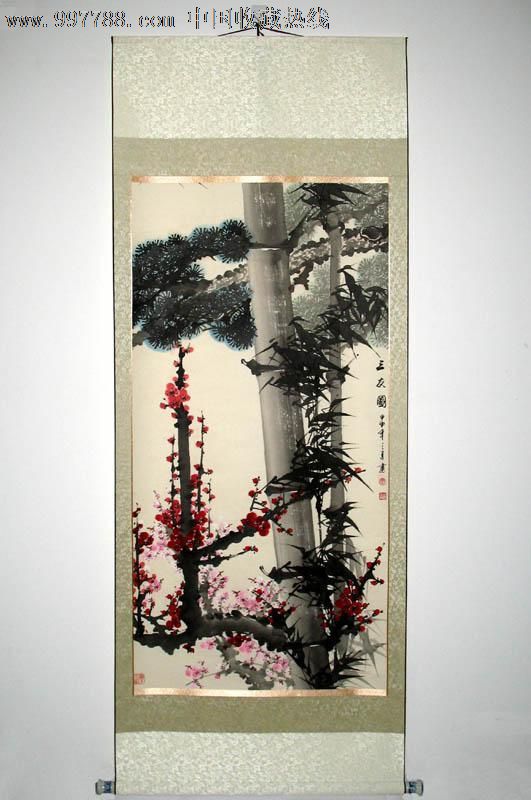 【立轴类】秦建新花鸟画,国画竹子《三友图,精美礼品装饰画,推荐