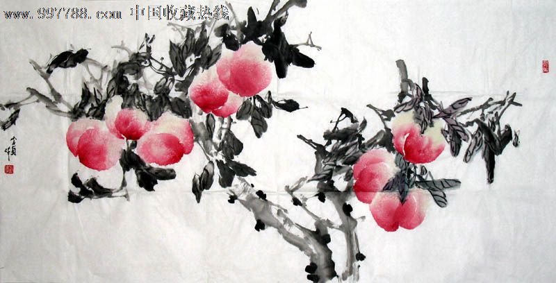 国画,花鸟,李贞,四尺,寿桃,mj369