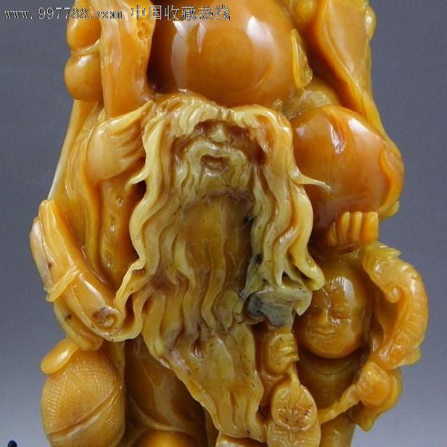 寿山石国石精品★老性黄油山仔濑超大摆件寿星献桃