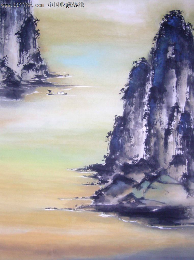 "岭南画派◆赵少昂(1958年绘《山水图精品》旧裱立轴.