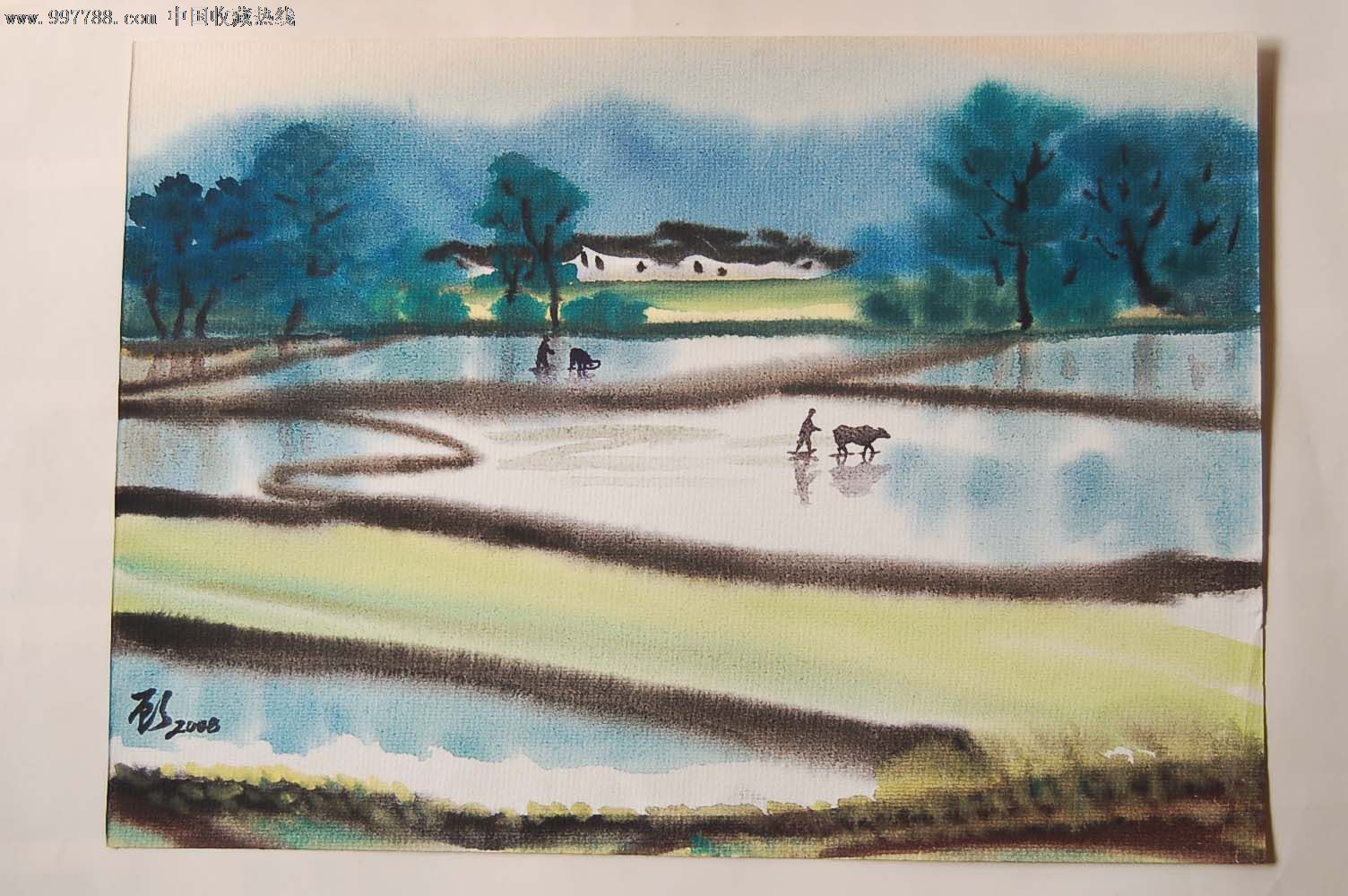 水彩画,,水粉/水彩原画,水彩原画,建筑风景,21世纪初,4开,其他装裱