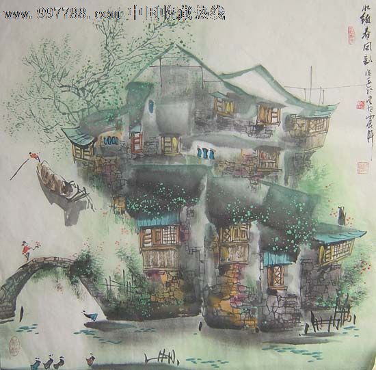 陆远水乡山水江南四尺斗方03253