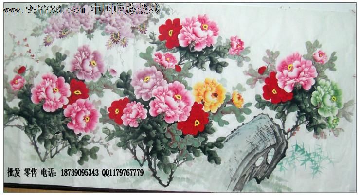 八尺牡丹画-客厅牡丹画-国画牡丹-写意牡丹画-