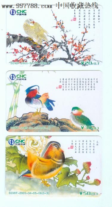 山东潍坊网通sdwf-2005-34-05-06古诗配花鸟水彩画3全_价格3.