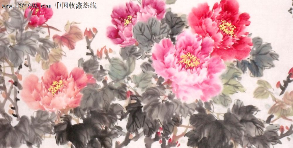 一枫斋精品国画花鸟画四尺横幅牡丹作品1号荣华富贵图