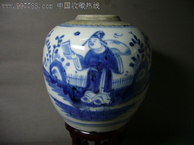 清代青花人物茶叶罐(特价)图片