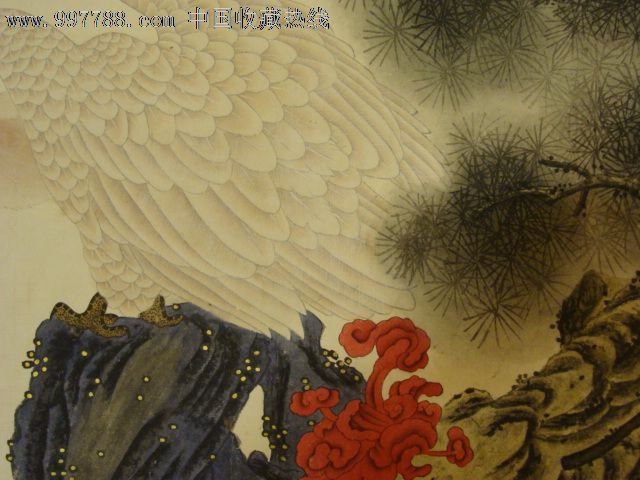 原裱湛如马晋款工笔"松下飞禽图"立轴,古松苍翠有节,溪水灵芝山石,饶