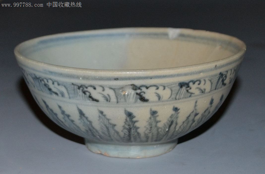 明代正德青花蕉叶纹碗,青花瓷,白地青花,明朝,碗,花卉,景德镇窑_第2张
