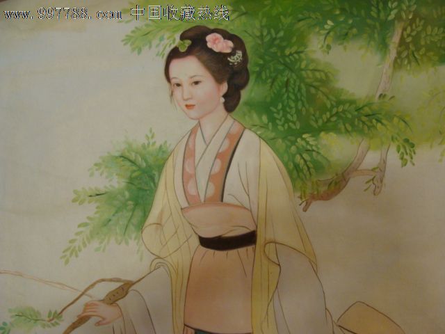 江西画院出仕女油画"佳丽伤春",画法融油画和工笔一炉,女子如黛玉