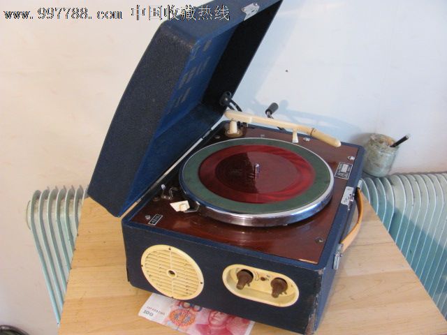 带语录的中华107古董老手摇电唱机--留声机--文革藏品