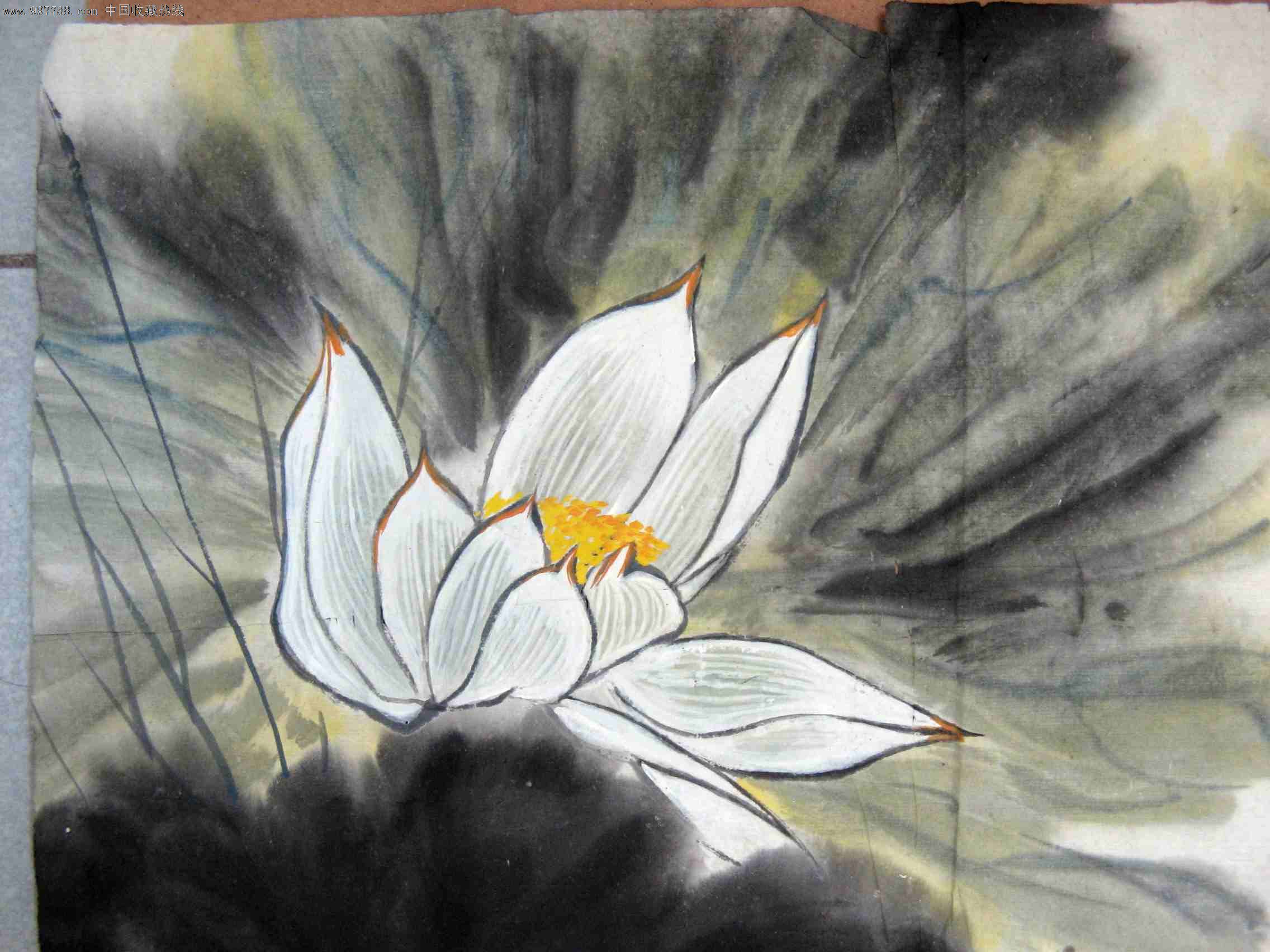 有特色的大三尺斗方无款白荷花画_花鸟国画原作_第2张_7788字画网