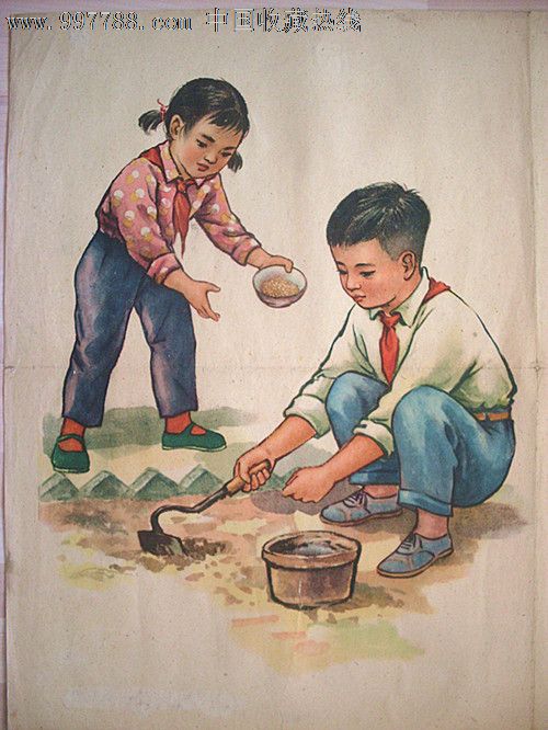 少先队员爱劳动(1959,年画/宣传画,绘画稿印刷,挂图,国画,五十年代