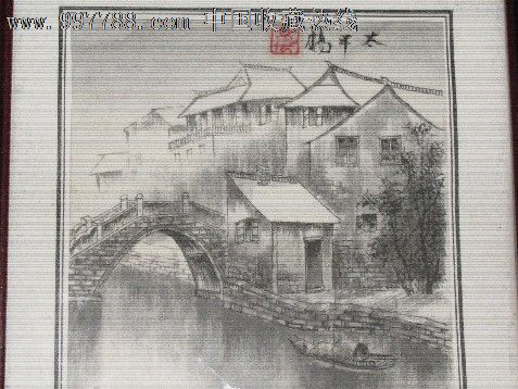 江南风景画"桥"小台屏四个,山水国画原作_第7张_7788山水画