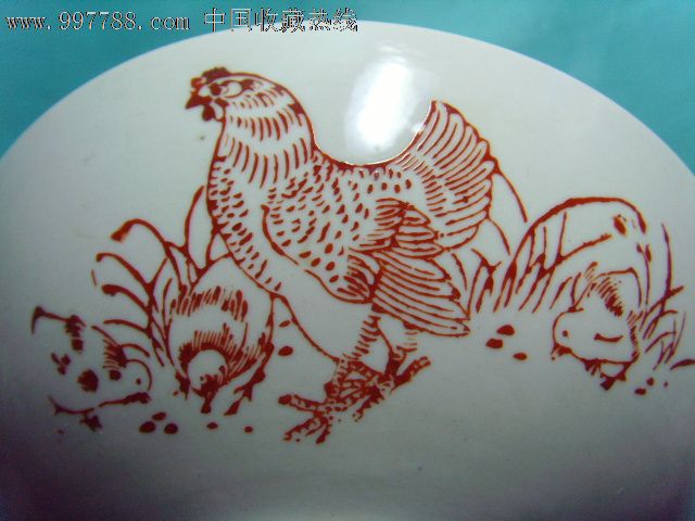 五,六十年代碗,母鸡领导小鸡,彩绘瓷\/彩瓷,粉彩