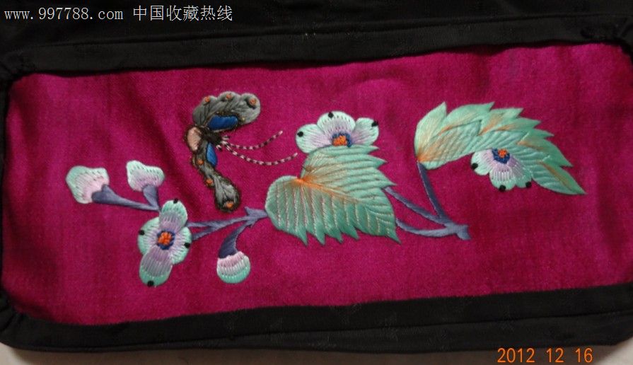 特价清末民国绣工特别精美彩色喜鹊登梅蝴蝶花卉图枕头套一个枕顶一对