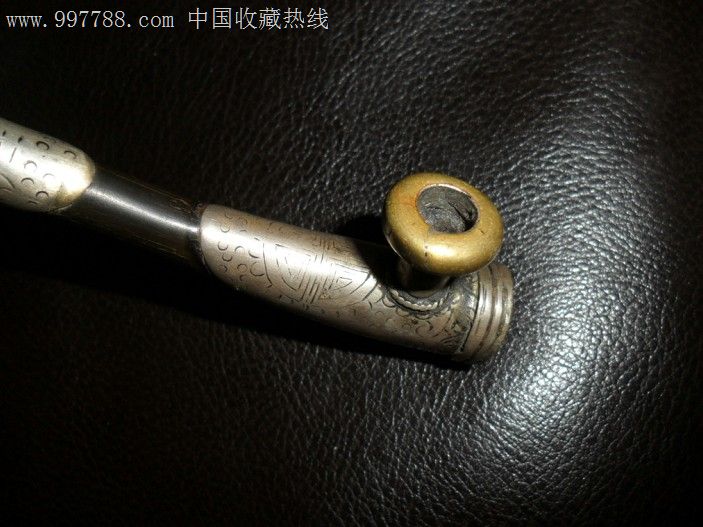 清代纯银刻花犀角鸦片烟具