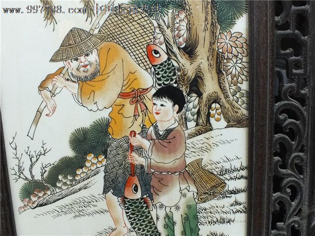民国珠山八友之一作品瓷板挂屏渔樵耕读