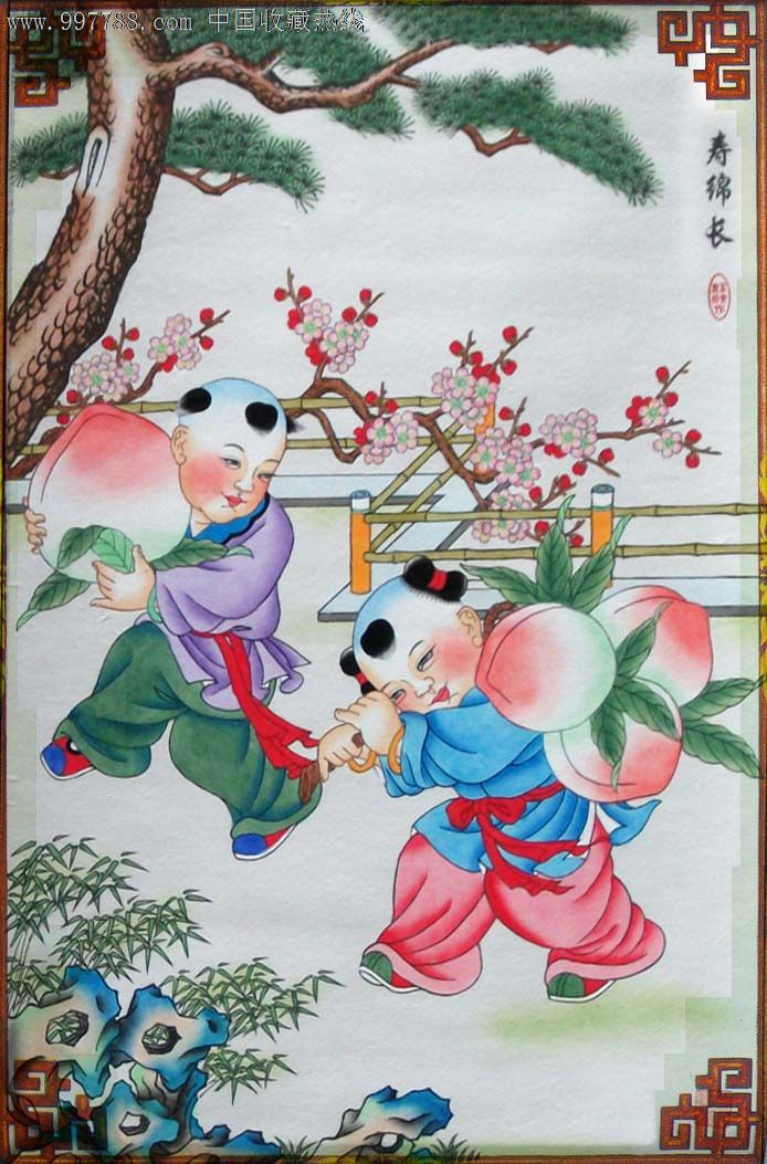 杨柳青年画--《福禄寿喜》四条屏