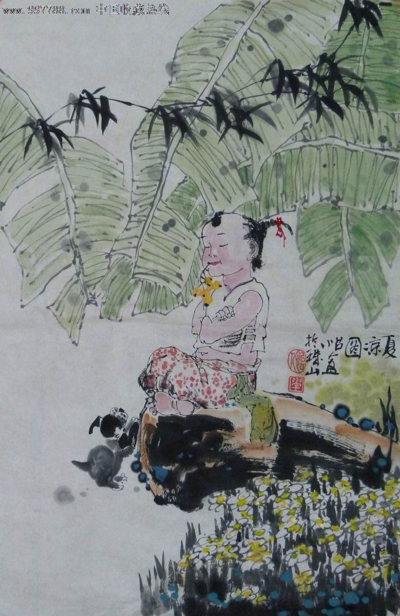 中国画写意人物《夏凉图》-人物国画原作--se15839349