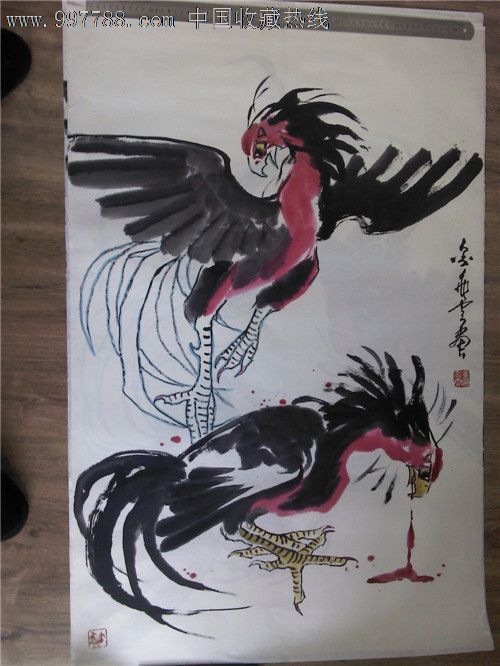 斗鸡图,国画画法大桶,胶水画原画,禽鸟/原作水墨写意乒乓球花鸟图片