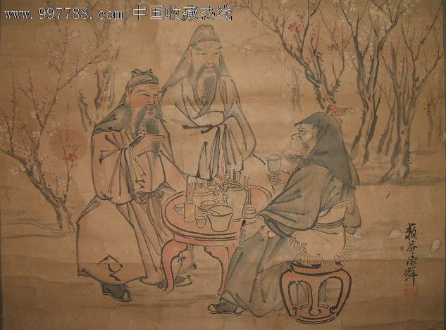 清代手绘人物画《桃园结义图》