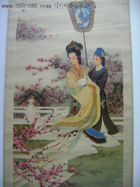 中国绘画名家王叔晖代表作品《梅妃》和《林黛玉》(对开条屏画2张不同