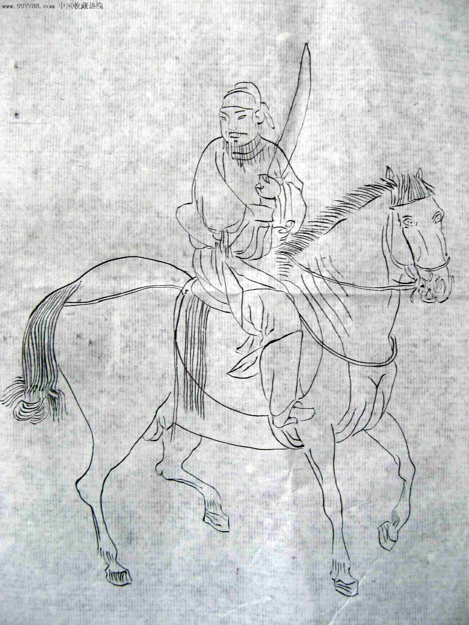 洗练明快的尺半横幅无款古代人物画骑猎图