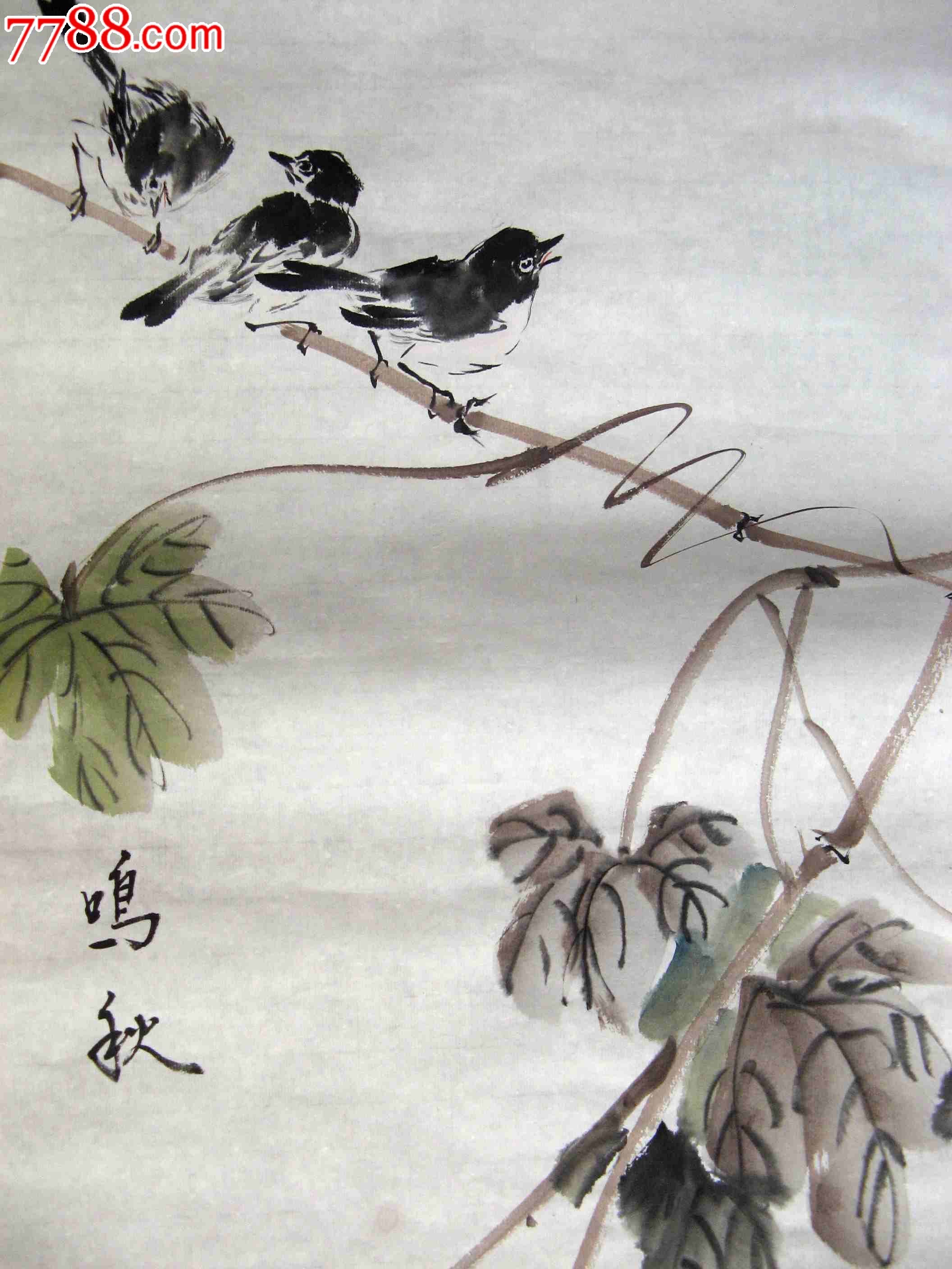 山东知名画家三尺条幅花鸟画《鸣秋-花鸟国画原作-se16404470-零售