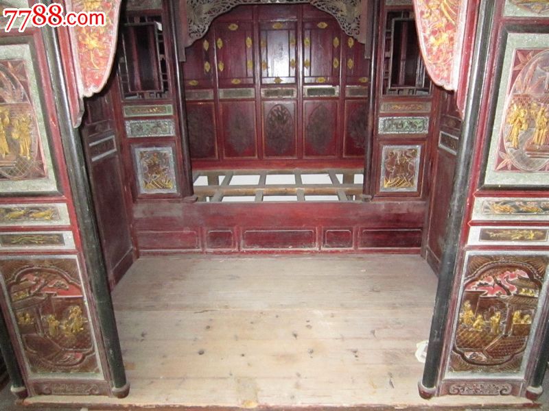 明清古典家具-古旧万紫千红镏金雕刻三进拔步床13857791050