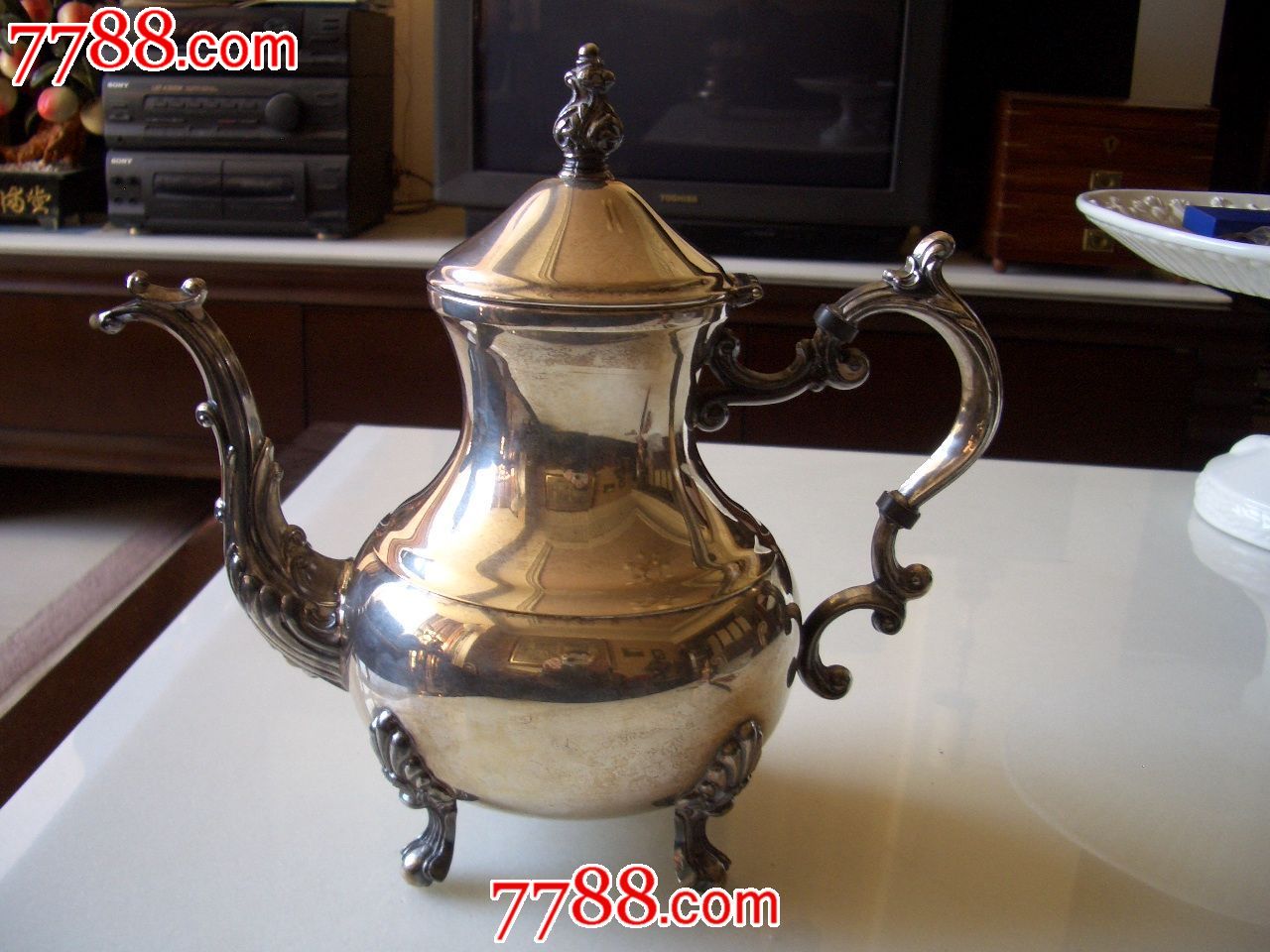英国皇冠品牌镀银古董大茶壶