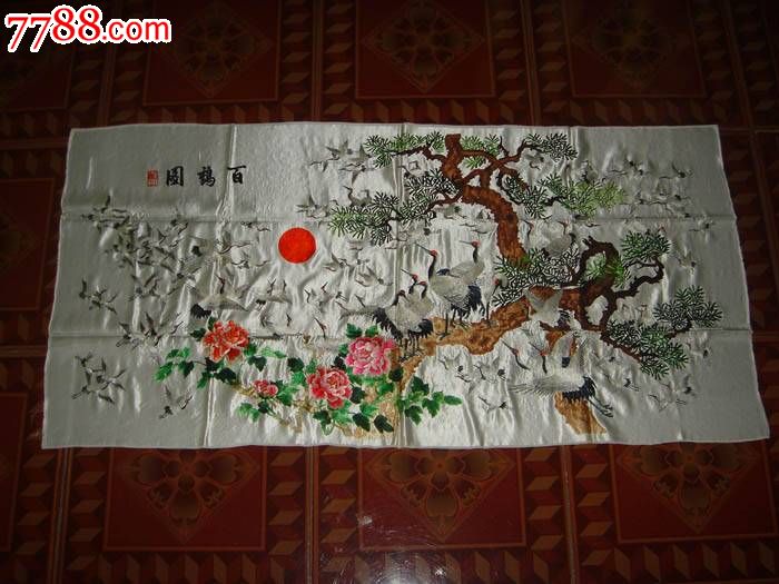 慕名湘绣纯手工刺绣湘绣精品百鹤图老刺绣老绣片