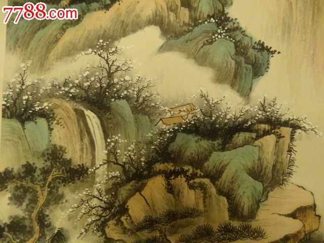 民间收吴湖帆款"溪山隐读图"山水立轴,叠嶂清流有屋舍