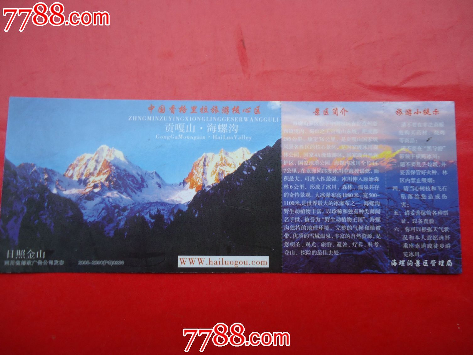 中国冰川海螺沟景区门票(马片)