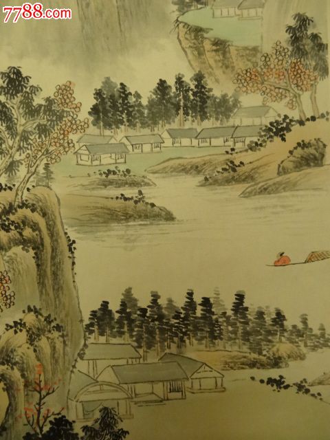 远山渺渺,草木丰美,峡溪之上屋舍俨然-se16729109-山水国画原作-零售