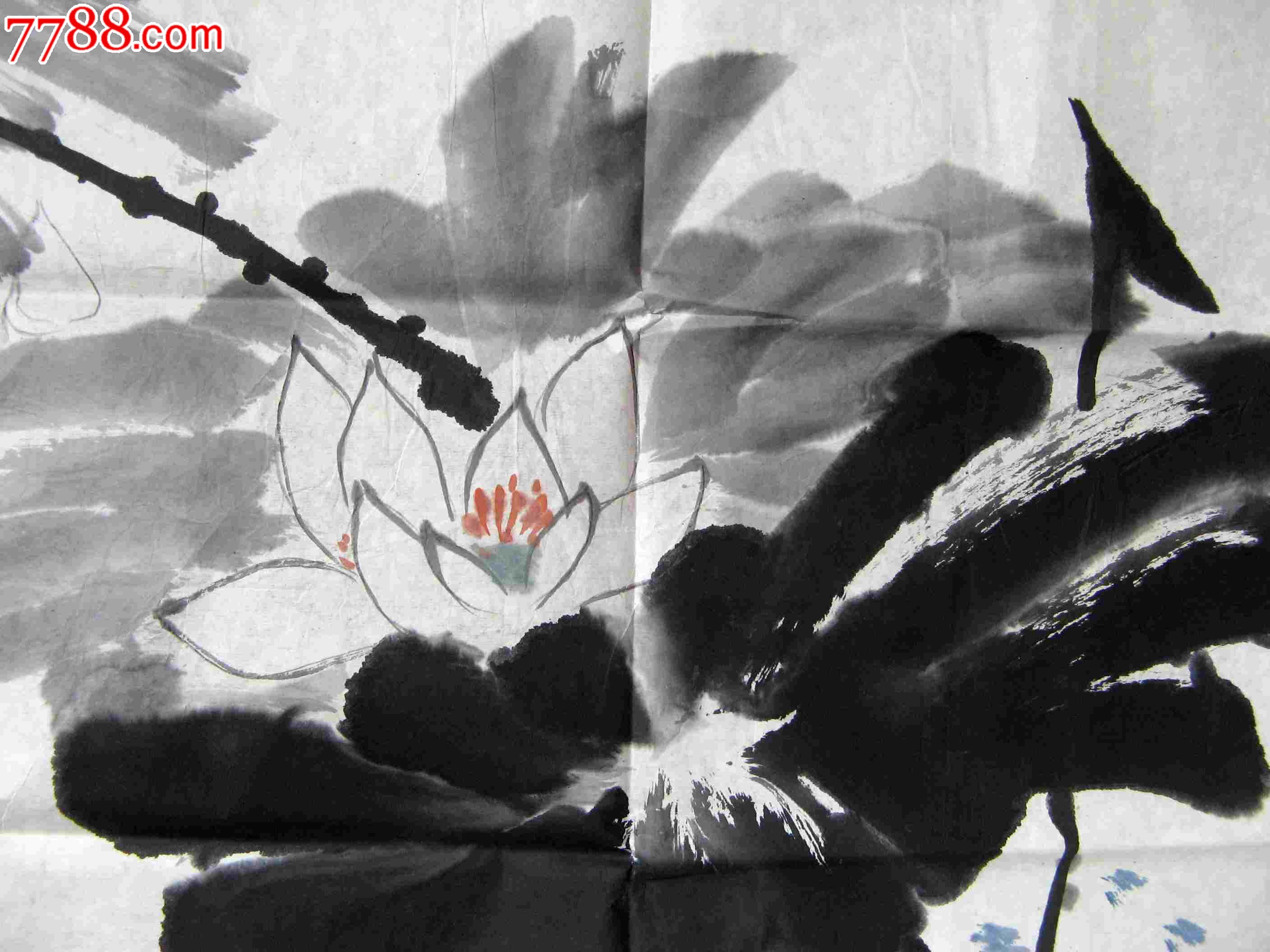 三尺横幅无款荷花画风动莲移